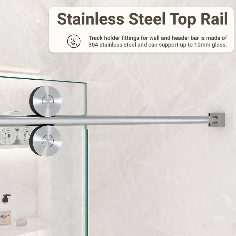 GDFStudio - Modern America Design Frameless Single Sliding Shower Door with 5/16" SGCC Tempered Glass & Stainless Steel Hardware