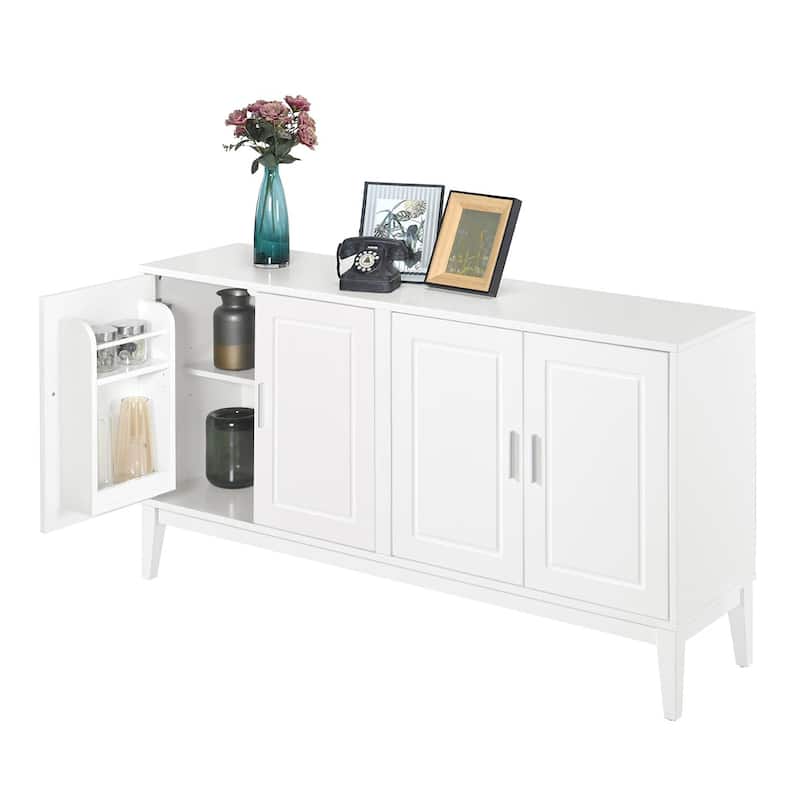 Roomfitters 4-Door Sideboard Storage Cabinet with Door Shelf, Two Large Cabinets and Adjustable Shelf