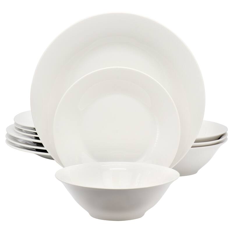 12 Piece Round Fine Ceramic Dinnerware Set