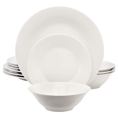 12 Piece Round Fine Ceramic Dinnerware Set
