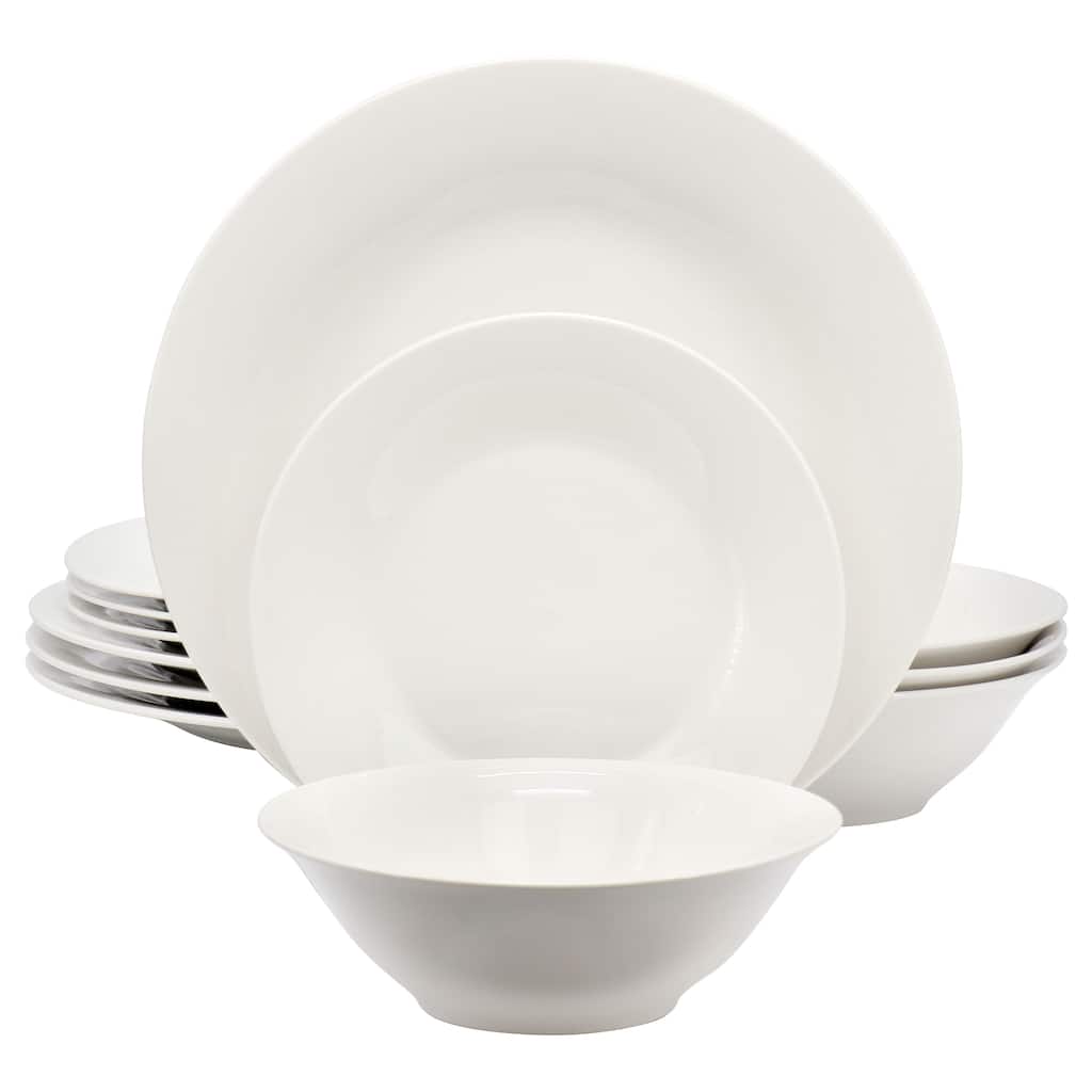 12 Piece Round Fine Ceramic Dinnerware Set