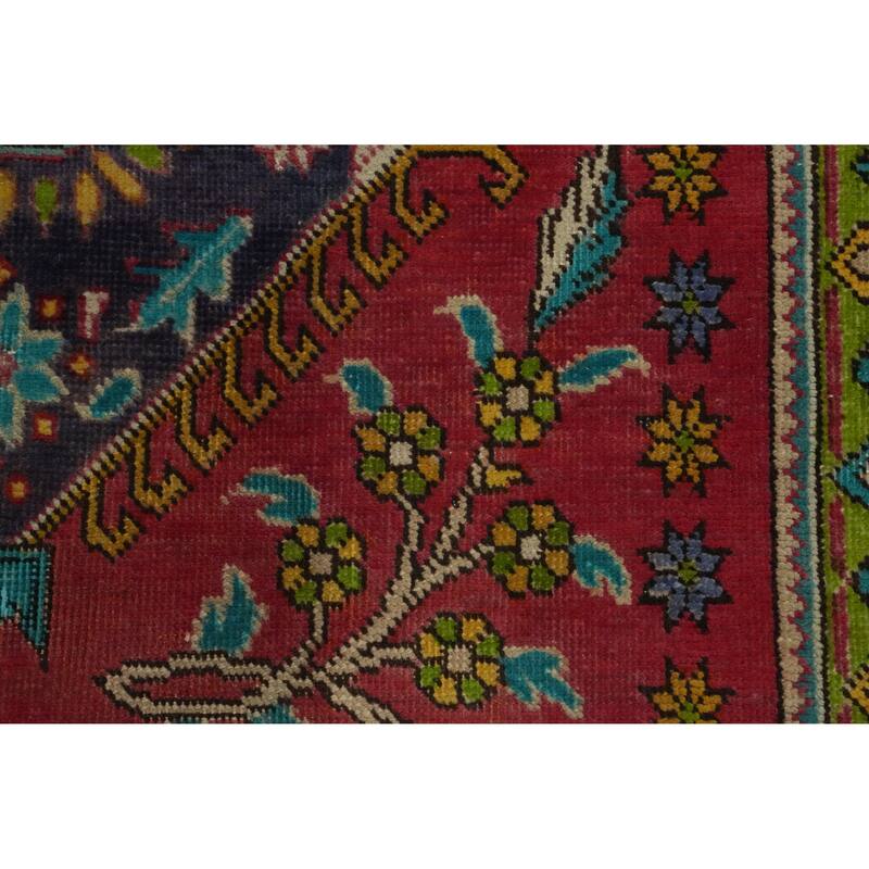 Hand Knotted Oriental 100% Wool Carpet Traditional Floral Red Tabriz Runner Rug - 11' 4'' X 3' 5''