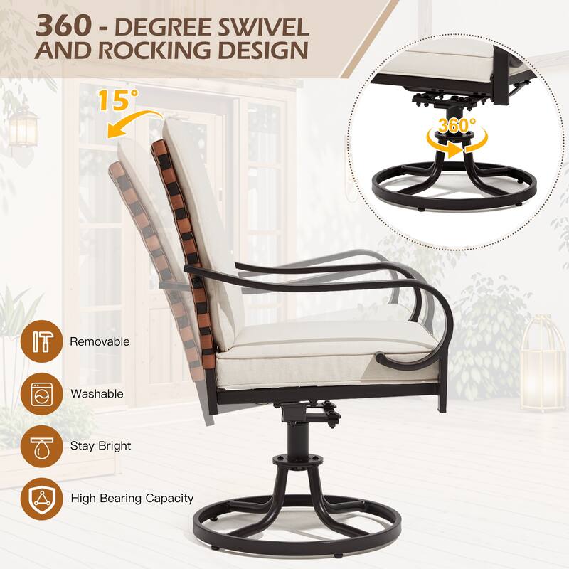EROMMY Outdoor Swivel Patio Chairs, Heavy Duty Dining Chairs with Thickened Cushions, Wicker Patio Chairs with Gentle Rocker