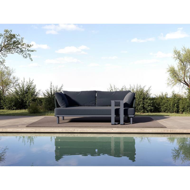 2-Piece Black Outdoor Sofa Set with Tray Table