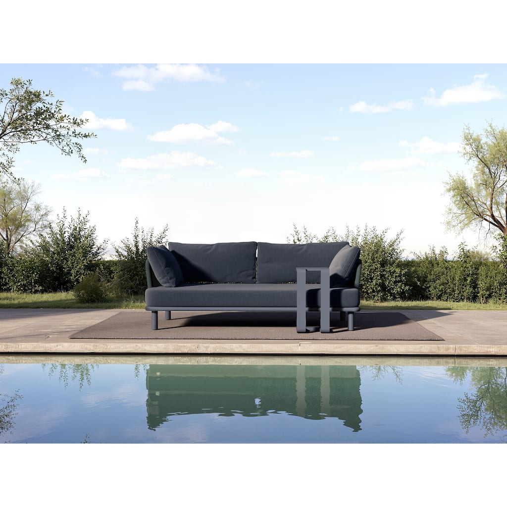 2-Piece Black Outdoor Sofa Set with Tray Table