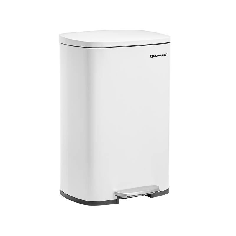 13 Gallon White Kitchen Trash Bin with Sturdy Steel Frame Plastic Inner Bucket and Step Pedal