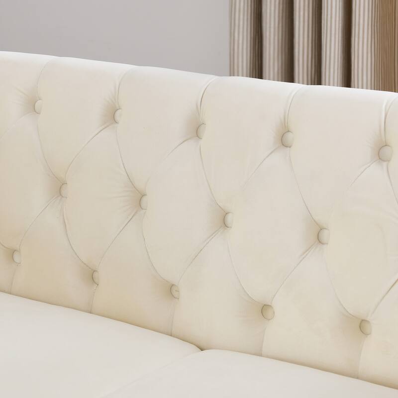 2-Pieces Chesterfield Velvet 3+2-Seater Combination Sofa Set with Nailhead Trim, Tufted Design, and Removable Cushions