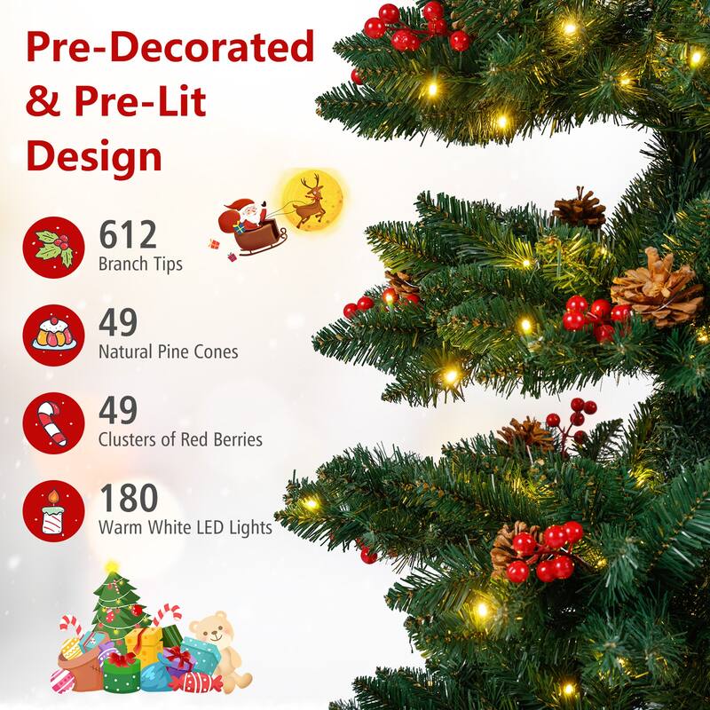 Gymax Pre-Lit Artificial Christmas Tree w/ 791 Branch Tips Warm White