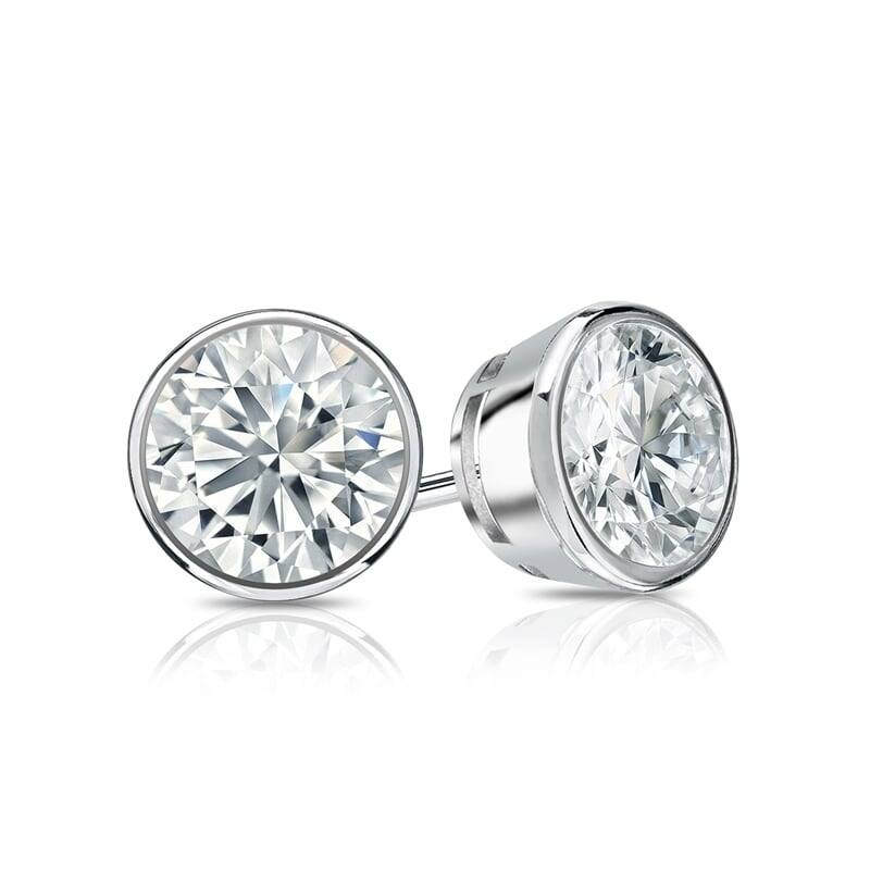 Auriya 1 1/4ct TW Round Bezel Set Diamond Stud Earrings 14kt Gold Certified