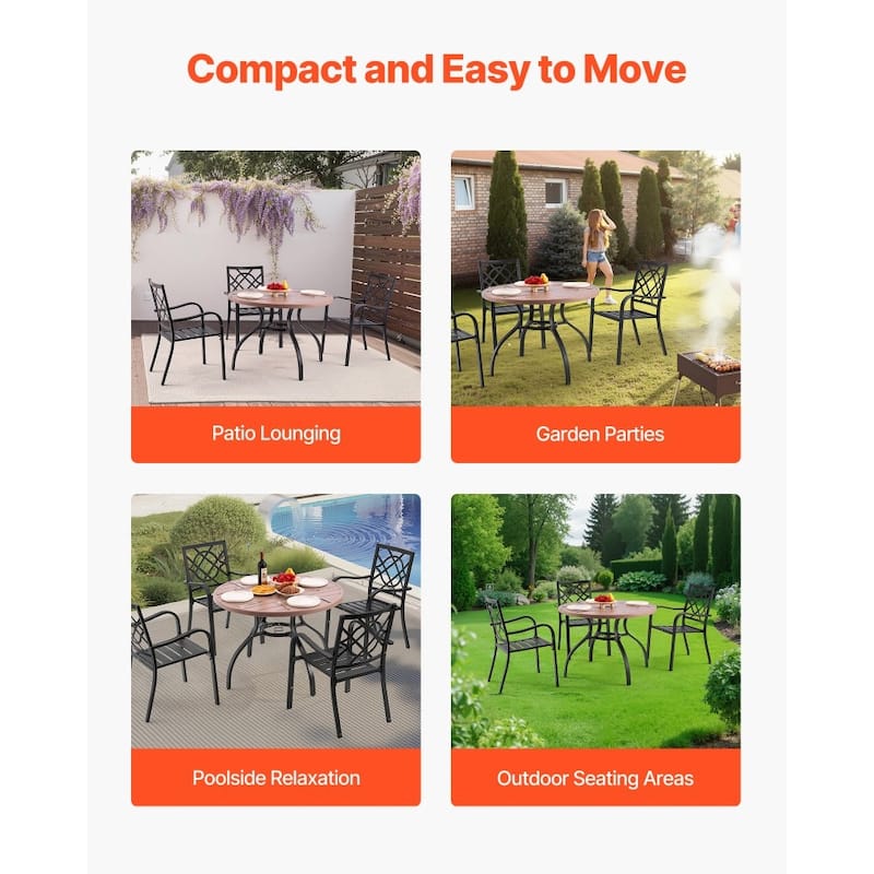 Outdoor Patio Dining Table Gray Wood Grain Carbon Steel Weather Resistant Backyard Bistro Table with Umbrella Hole - 41x28 in