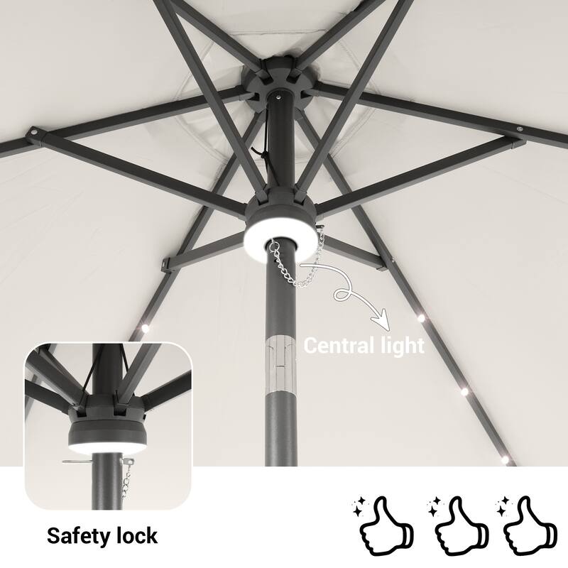 BONOSUKI Aluminum 9ft LED Patio Umbrella w/200gsm solution-dyed fabric