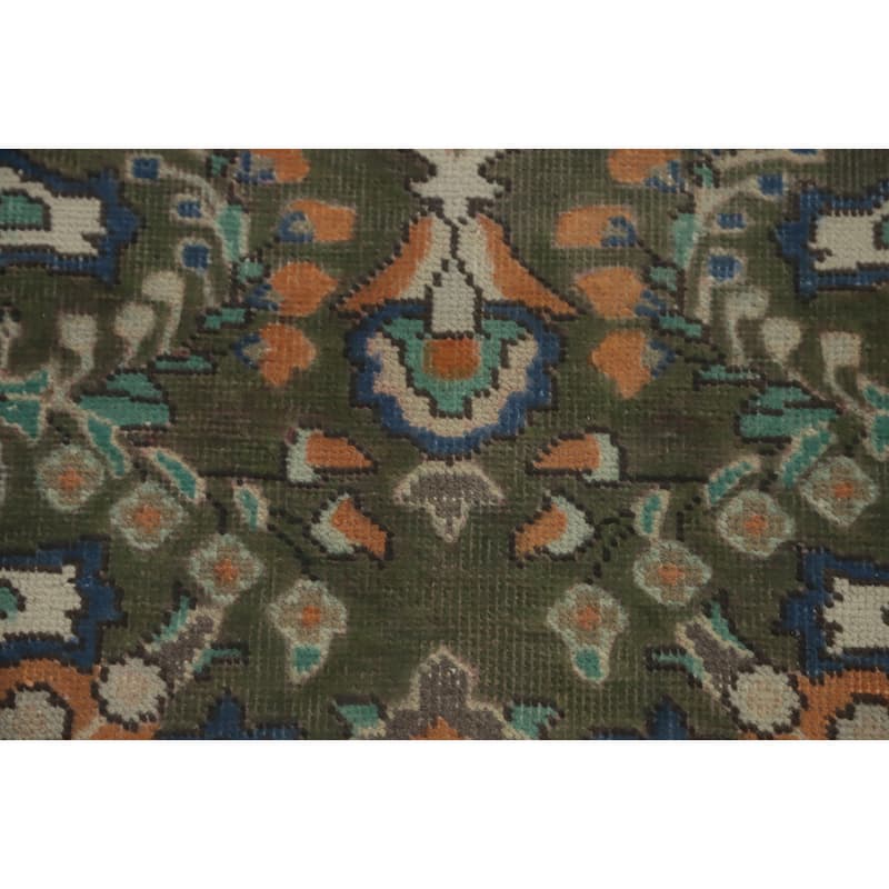 Hand Knotted Oriental 100% Wool Carpet Traditional Floral Green Tabriz Area Rug - 4' 10'' X 3' 3''