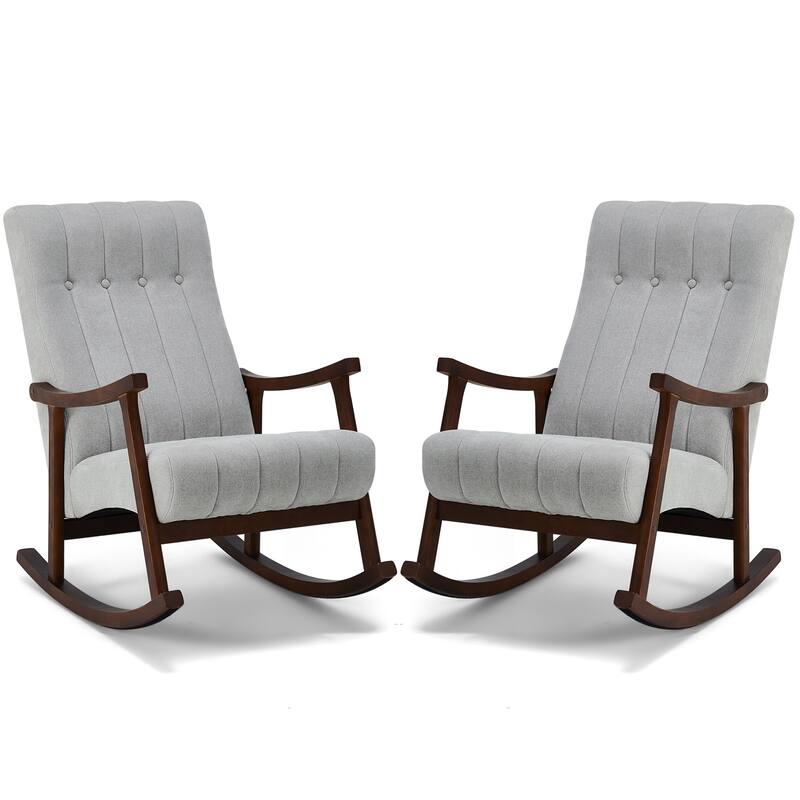 AVAWING Upholstered Rocking Chair Modern High Back Armchair Set of 2