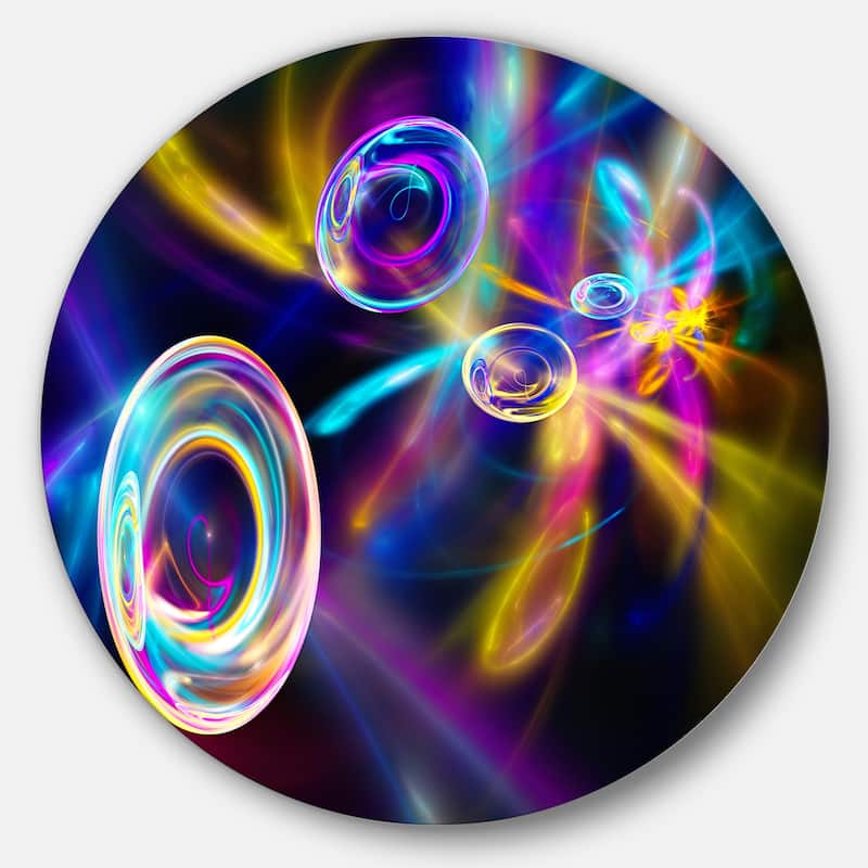 Designart 'Blue Fractal Desktop Wallpaper' Abstract Digital Art Round Wall Art - 11 x 11 - disc of 11 inch