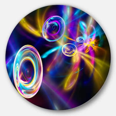Designart 'Blue Fractal Desktop Wallpaper' Abstract Digital Art Round Wall Art