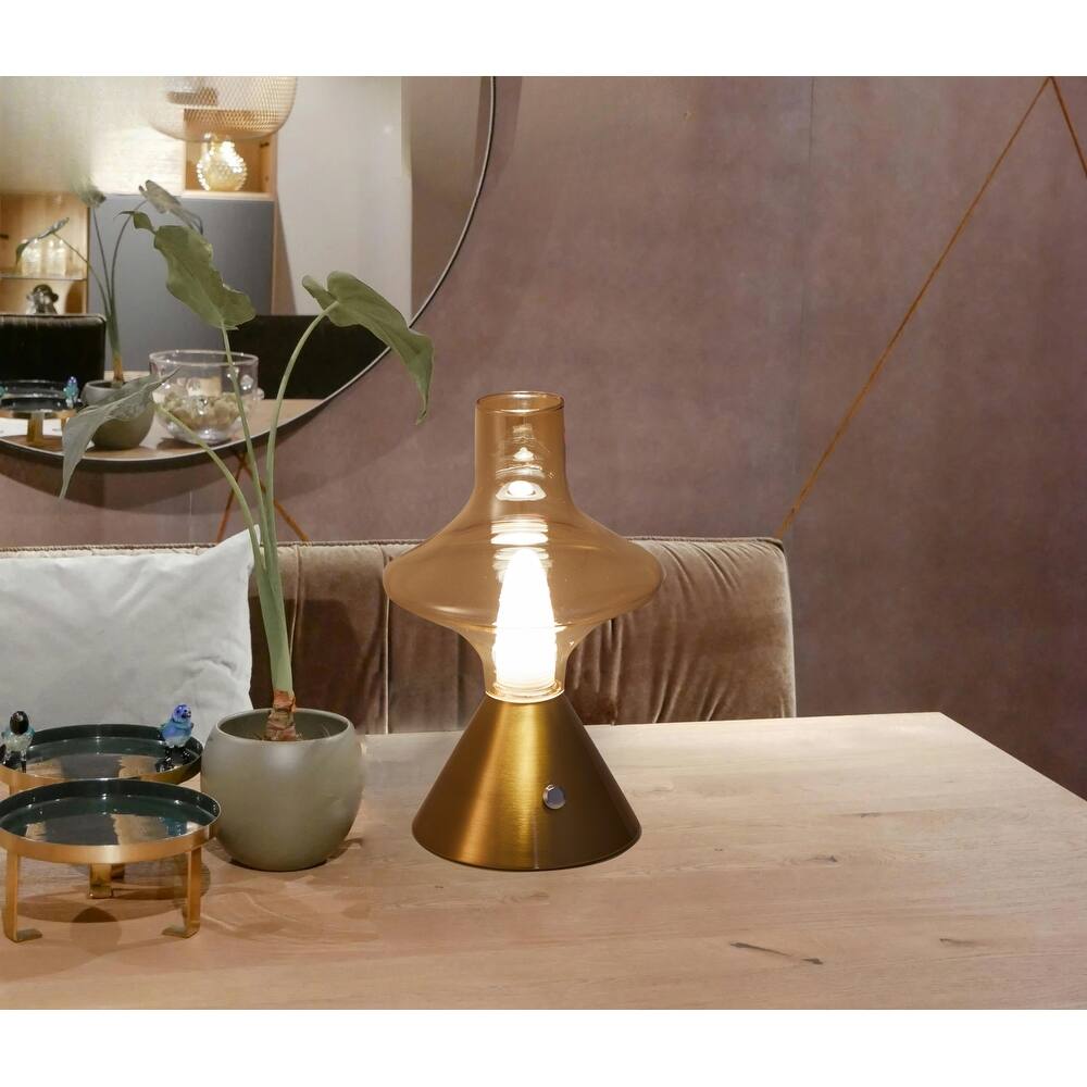 Built-In Battery Mushroom Glass Desk Lamp Rechargeable Integrated LED Bedside Table Lamp