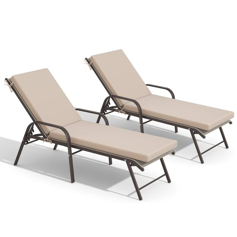 Pellebant Outdoor Adjustable Patio Chaise Lounge Chairs with Cushions - Chair-Beige&Cushion-Beige