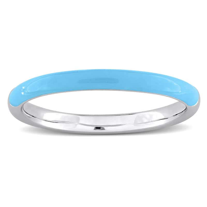Miadora Casual Light Blue Enamel Band Ring in Sterling Silver