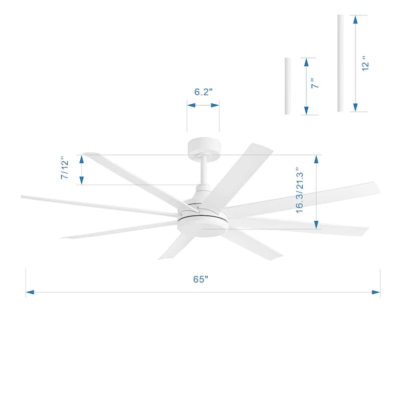 65/72/84-In Black/White Industrial Ceiling Fan with Remote without Light(8-Blade)