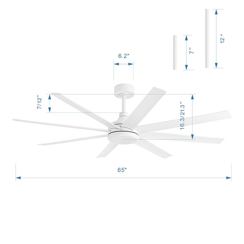 65-inch Large 8-Blade Ceiling Fan with Remote Downrod without Light