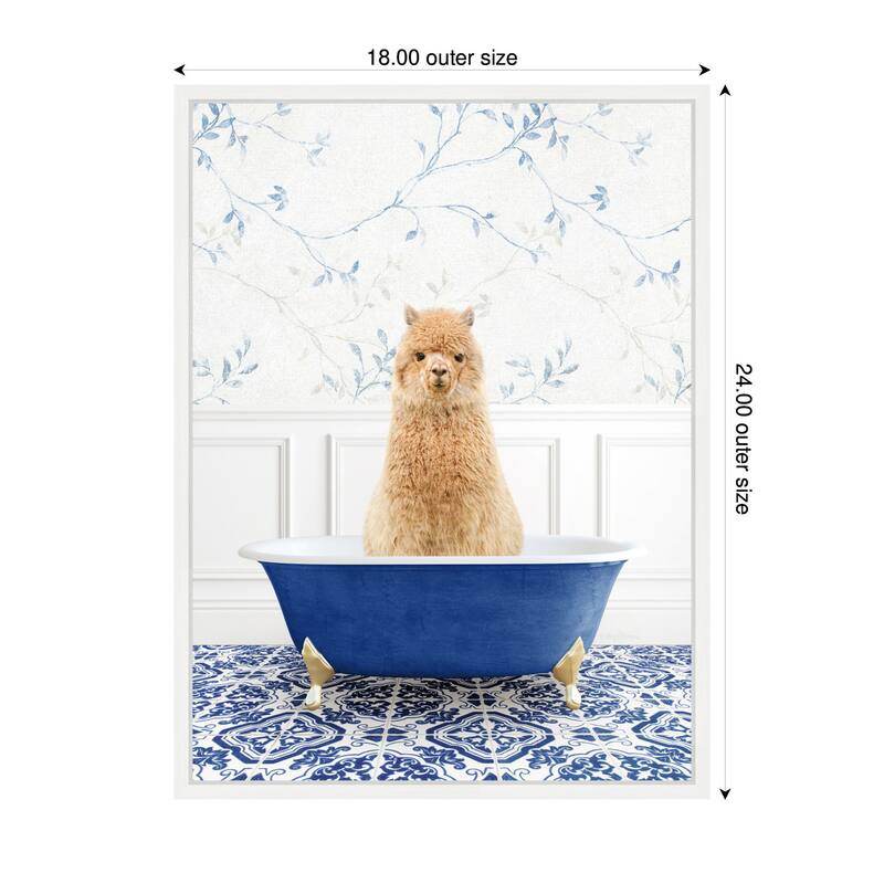 Kate and Laurel Sylvie Animal in Eclectic Blue Bathtub Framed Canvas by Amy Peterson