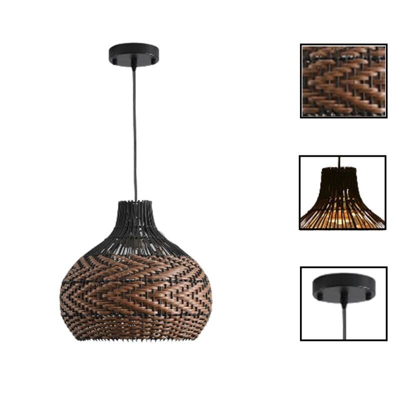 15” Kitchen hanging lights black brown pendant lights rattan dining room light