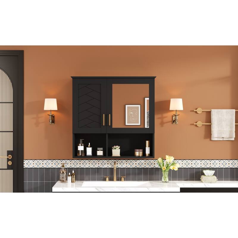 2-in-1 Bathroom Mirror Cabinet, 30 inch Wall Mounted Medicine Cabinet with Adjustable Shelves & Soft Close Doors