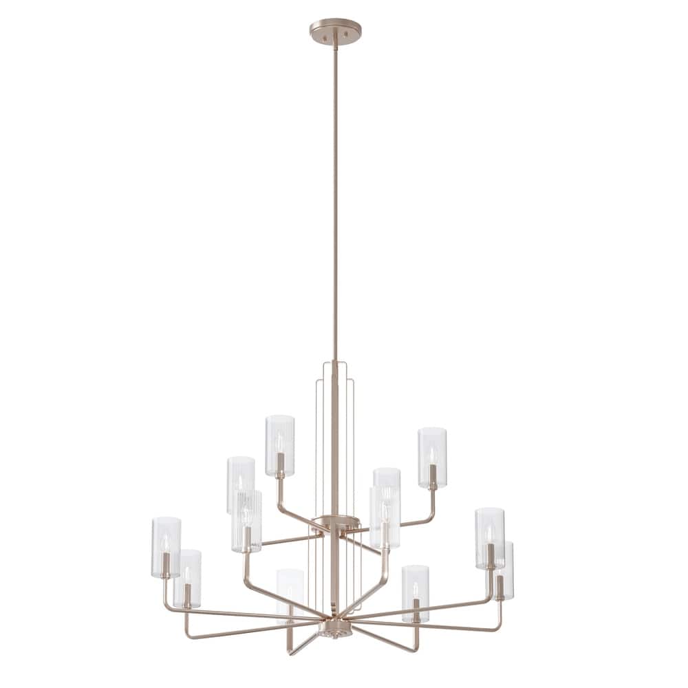 Kichler Kimrose 12 Light Chandelier with Clear Fluted Glass in Polished Nickel and Satin Nickel