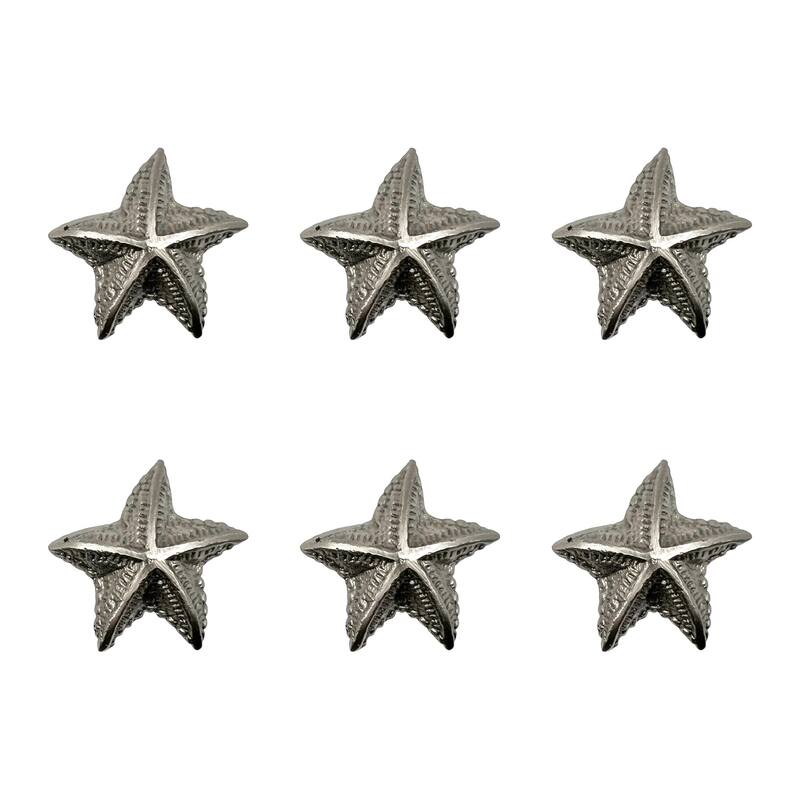 HomeRoots Set of Six Silver Iron Starfish Drawer Pull Knobs - 1.50 in. x 1.00 in. x 1.50 in.