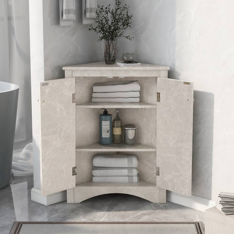Modern Corner Storage Cabinet With Adjustable Shelves 2 Doors Triangle
