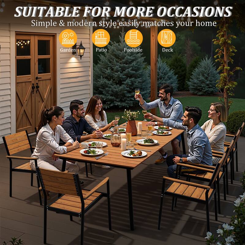 Pellebant Outdoor Rectangle Aluminum Dining Table with Umbrella Hole