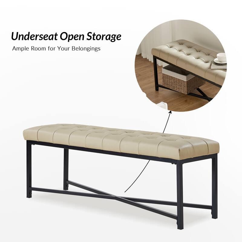 Eberhard Modern 50.5" Genuine Leather Upholstered Bench with Metal Legs by HULALA HOME