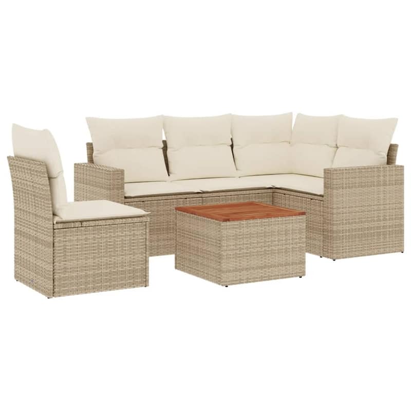 vidaXL Patio Sofa Set with Cushions Outdoor Furniture 6 Piece Poly Rattan