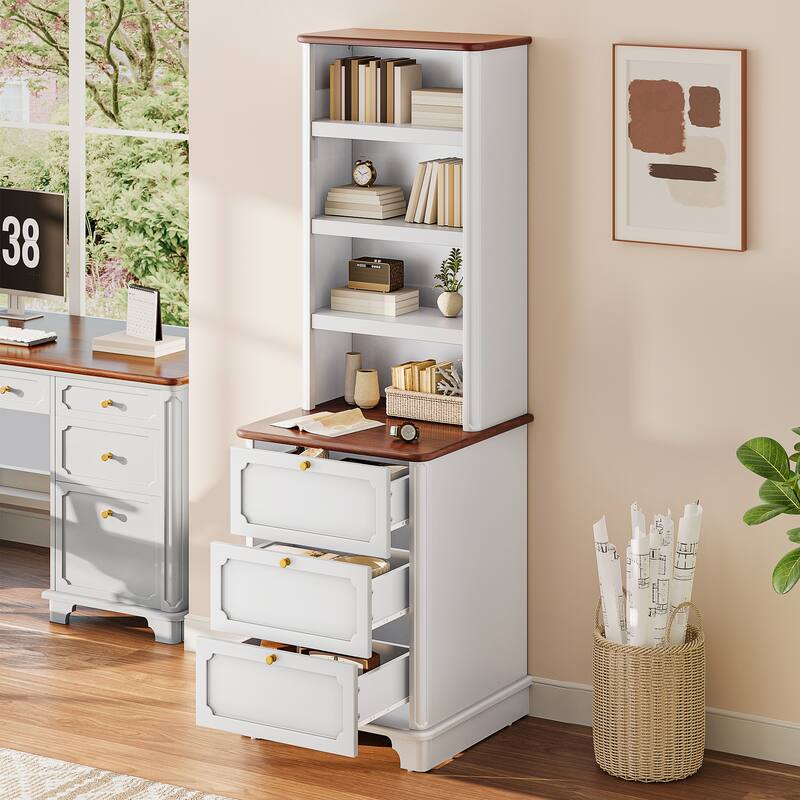 Moasis Farmhouse 71" Bookcase with 3 Drawers, 4 Tiers Open Shelves Bookshelf for Living Room - White