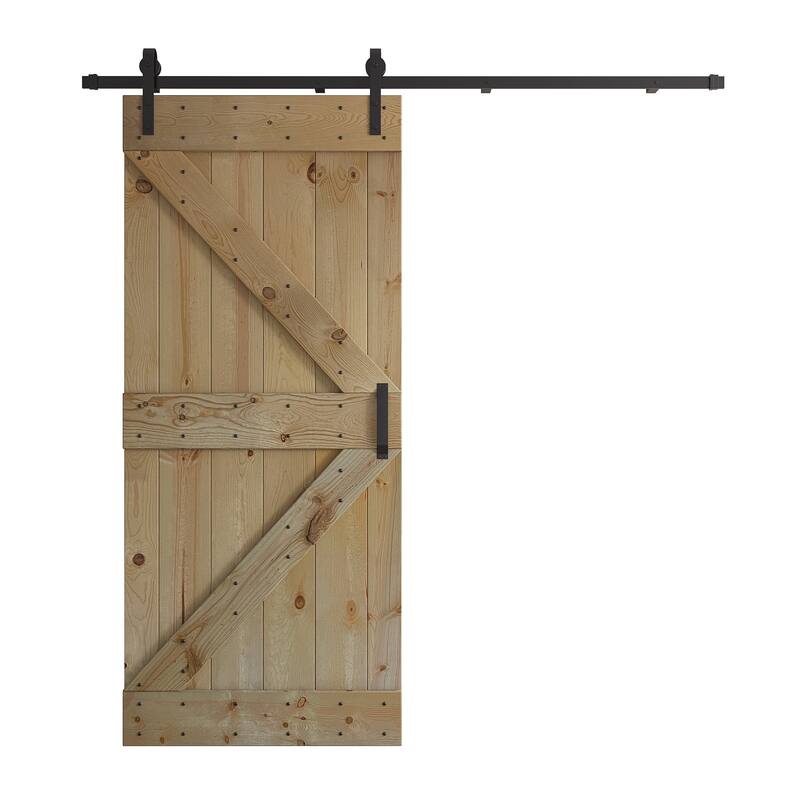 Coast Sequoia 36in x 84in K Series Pine Wood Sliding Barn Door With Hardware Kit - Unfinished