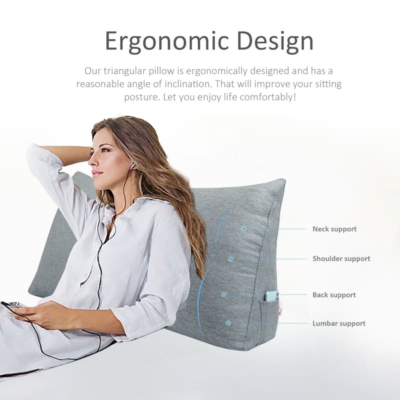 Bed Rest Back Support Wedge Pillow Bolster Headboard Reading Cushion