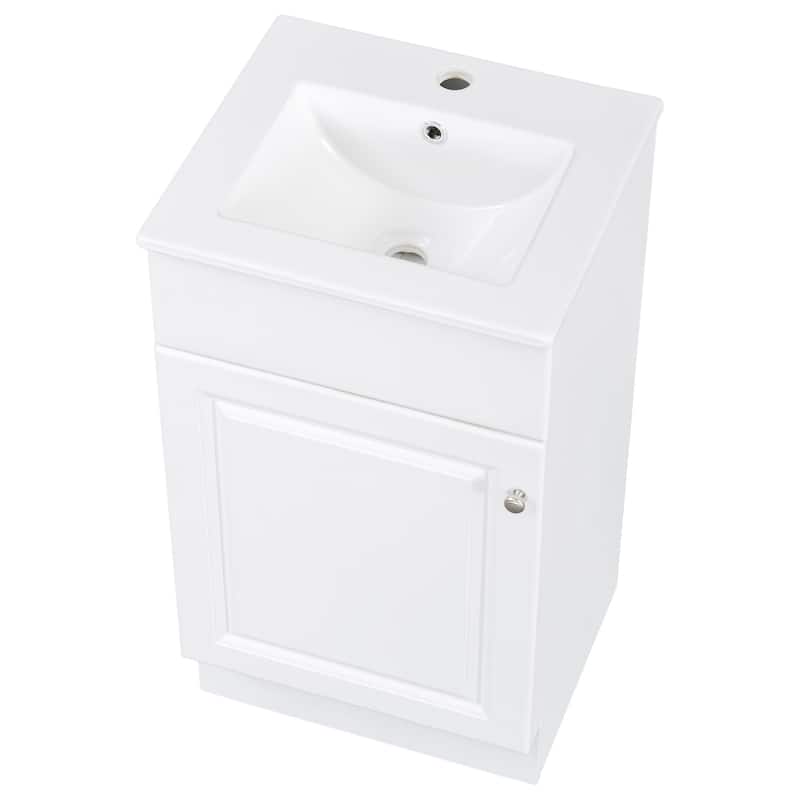 18" Bathroom Vanity With Sink, Vanity Cabinet With Door Shelf And Adjustable Shelf, White
