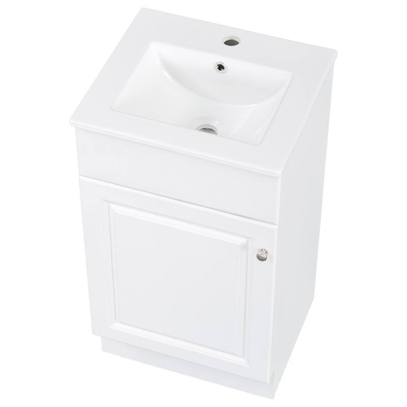Anmytek 18 Inch White Bathroom Vanity with Sink Door Shelf and Adjustable Shelf