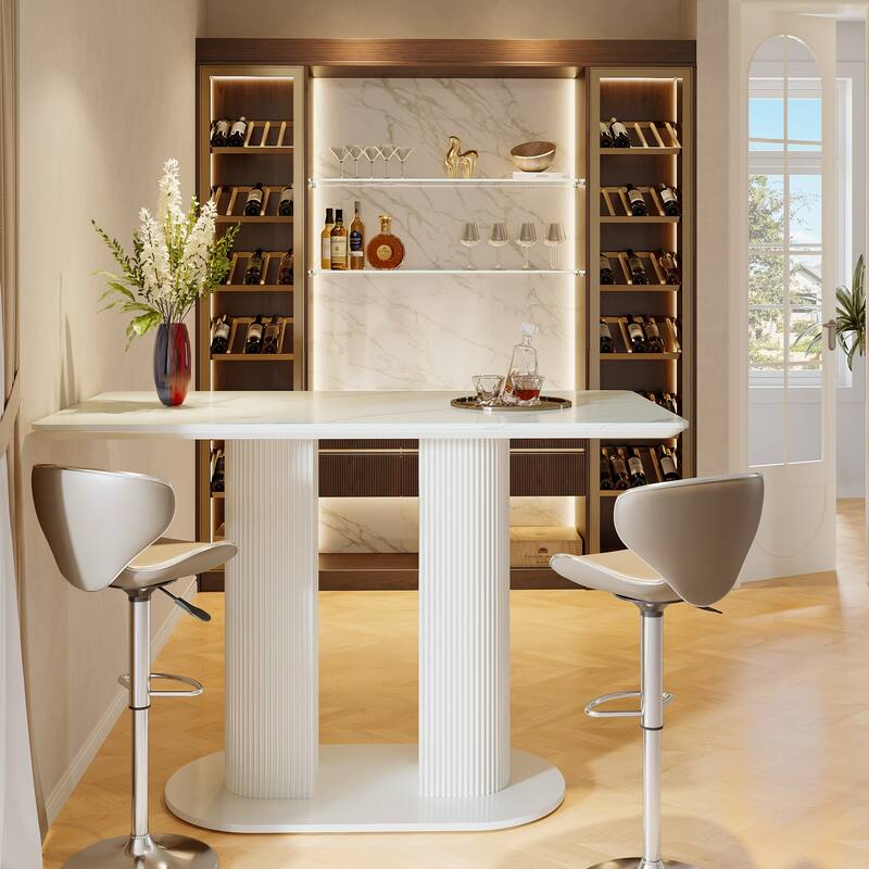 47-Inch Home Bar Table, Bar Unit with Faux Marble Finished Tabletop