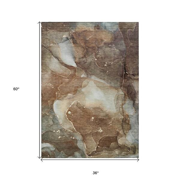 4' x 5' Brown Abstract Indoor Outdoor Area Rug