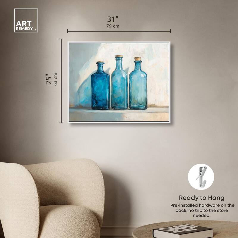 Three Blue Bottles Canvas by Art Remedy