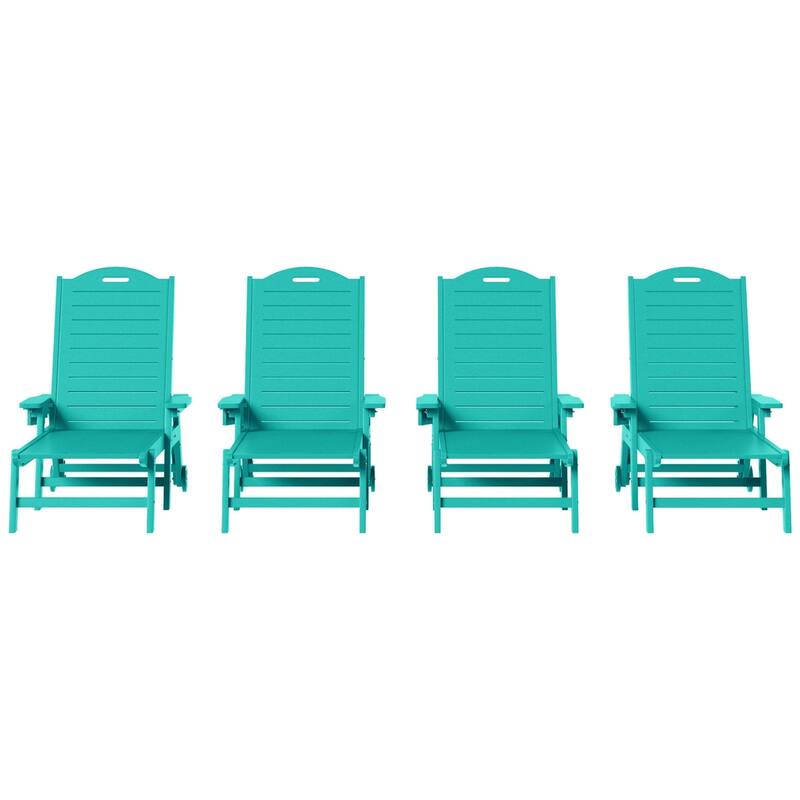 Brighton Outdoor Poly Reclining Chaise Lounge with Wheels & Cup Holder (Set of 4) - Turquoise