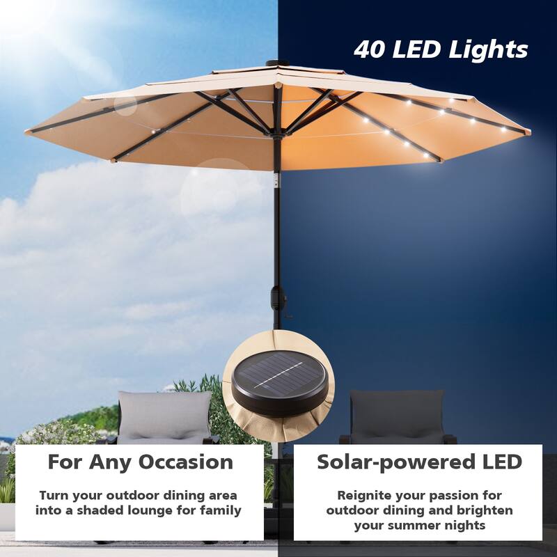 COSIEST Outdoor 10ft 3 Tiers Market Patio Umbrella with Solar LED lights