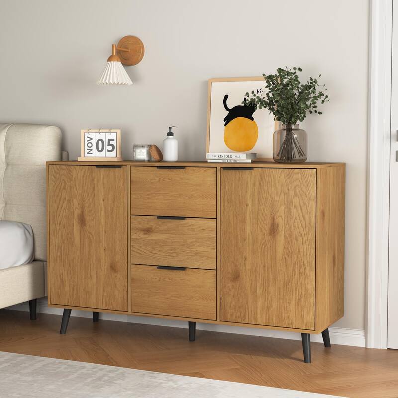 Wooden Sideboard Buffet Cabinet with Storage with 3 Drawers & 2 Doors