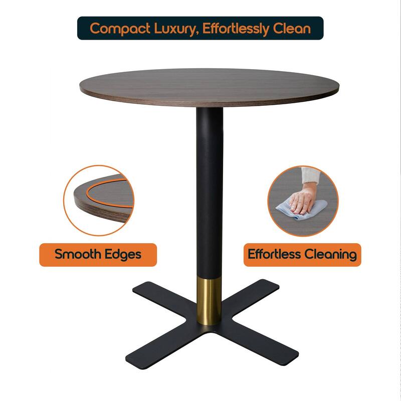 Vail Round Dining Table with 36 in. MDF Tabletop in Black Stainless Steel Cross Legs with Gold Accent Base Kitchen Table