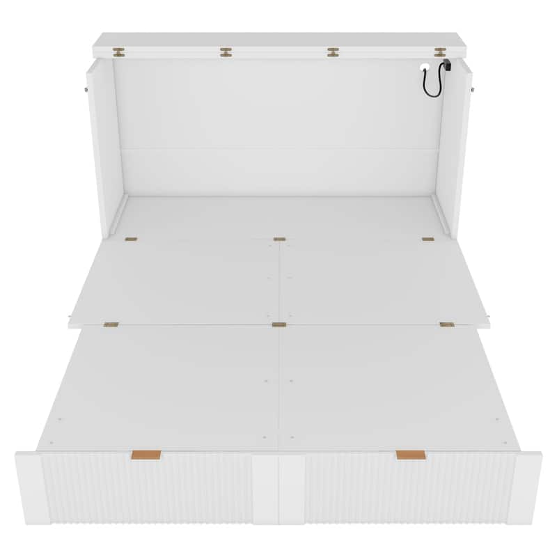 Full Size Wood Murphy Bed with a set of Sockets and USB Ports