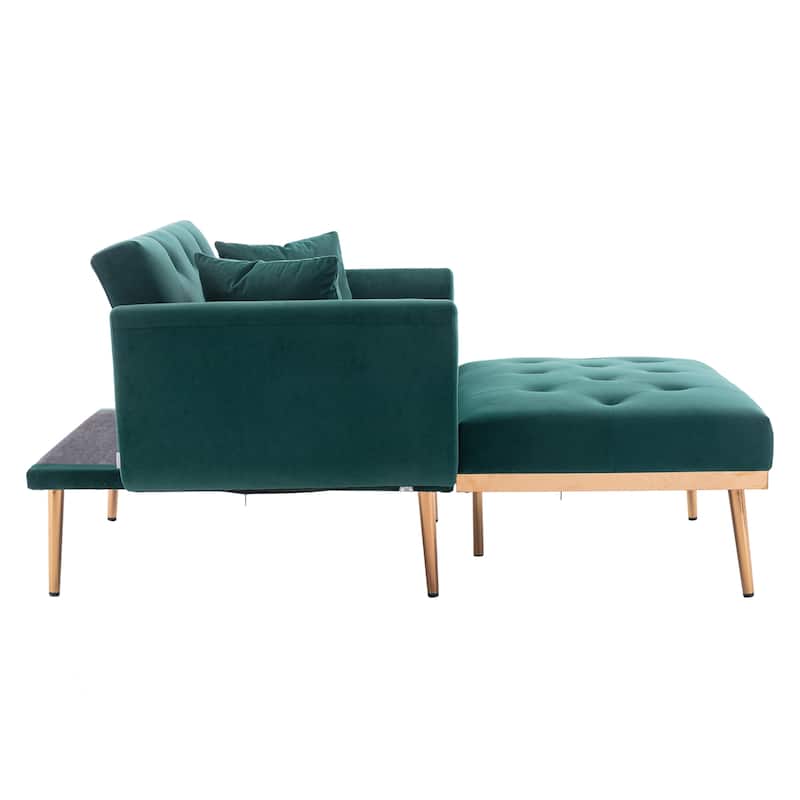 Velvet Upholstered Tufted Living Room Sleeper Sofa Chair With Rose Golden feet