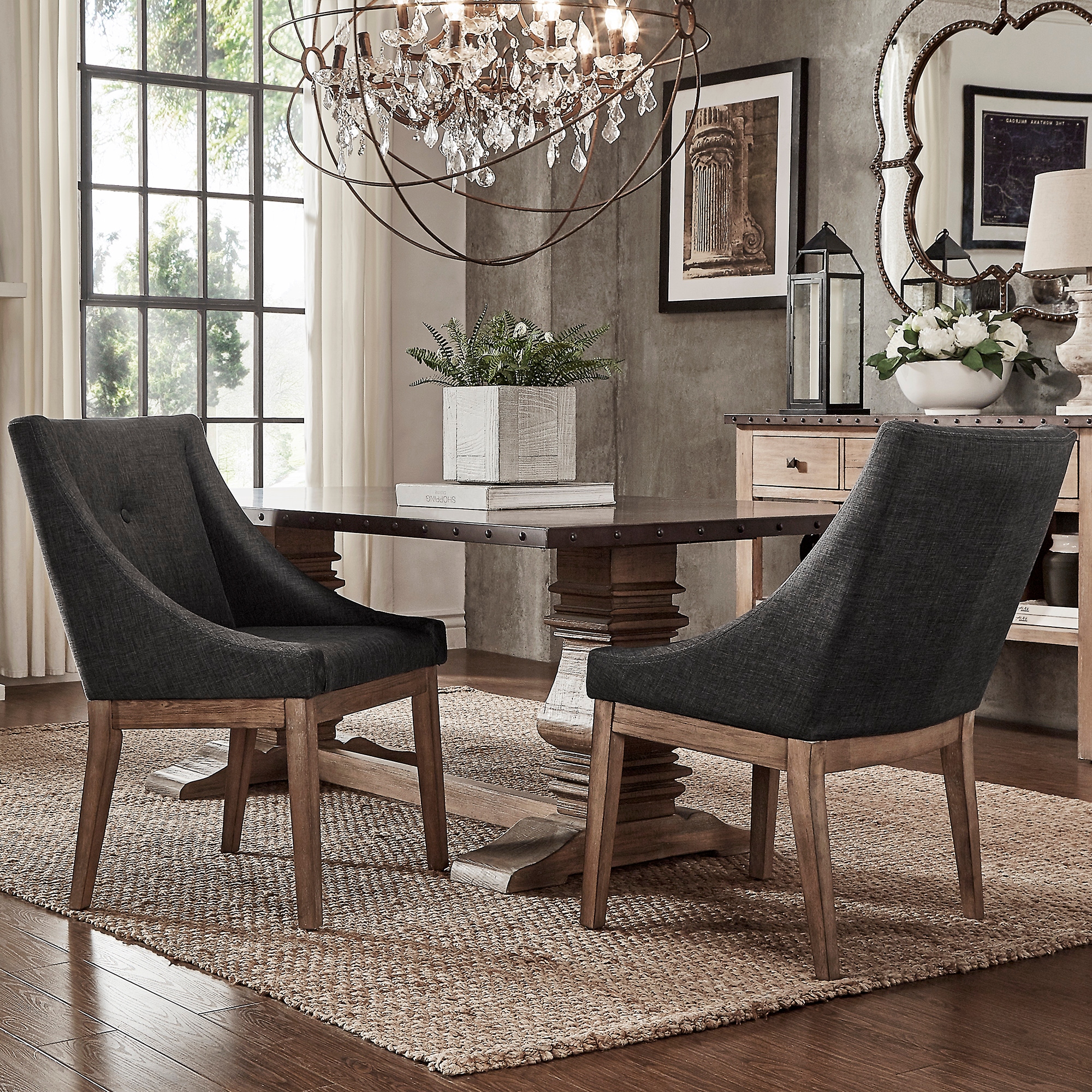 Voyager Button Tufted Slope Arm Linen Dining Chair Set of 2 by