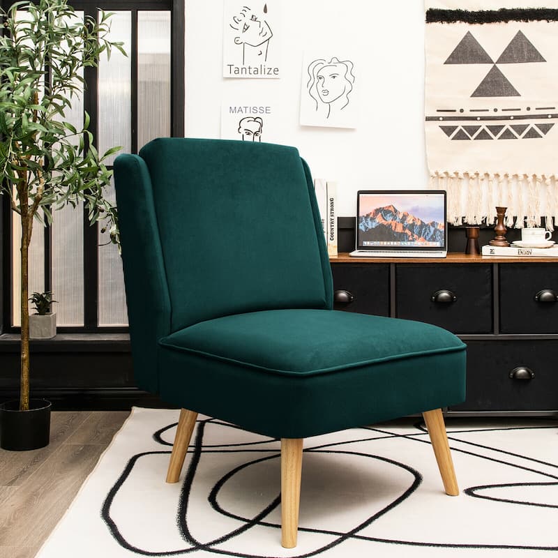 Gymax Velvet Accent Chair Single Sofa Chair Leisure Chair with Wood - 19'' x 23.5'' x 16''