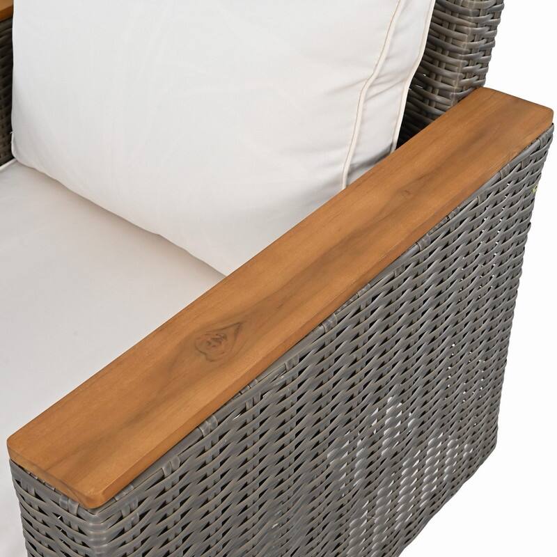 8-Piece Wicker Outdoor Conversation Set with Swivel Rocking Chairs and Acacia Wood Storage Table